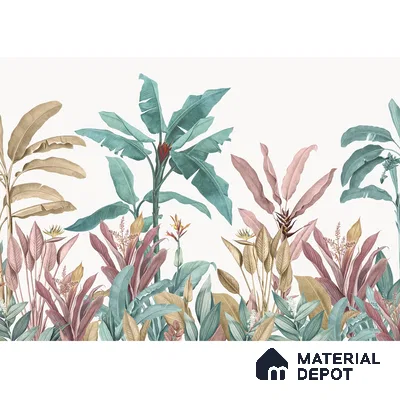 701411 - Pink & Green Tropical Trees Wallpaper Indrani Series Soft Feel Tropical Design (Customised Size Wallpaper )