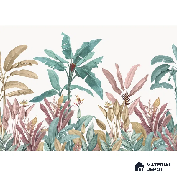 701411 - Pink & Green Tropical Trees Wallpaper Indrani Series Soft Feel Tropical Design (Customised Size Wallpaper )