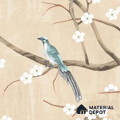 Plum Blossom Chinoiserie Style Cream Color Canvas Wallpaper for Rooms