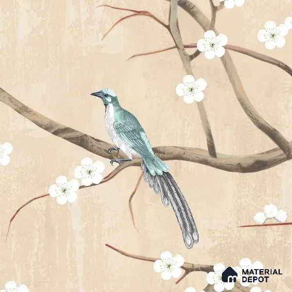 Plum Blossom Chinoiserie Style Cream Color Canvas Wallpaper for Rooms
