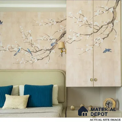 Plum Blossom Chinoiserie Style Cream Color Canvas Wallpaper for Rooms