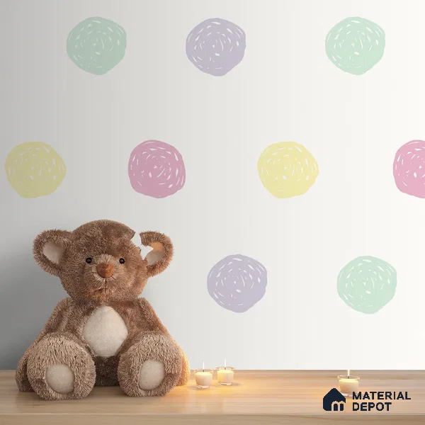 Polka Dots, Pastel Colors, Children Nursery Wallpaper 10 Meter x 19.68 Inches Soft Feel Paper Type Wallpaper -54 Sq. Ft. | Minimum 15% wastage during installation