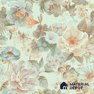 Prasoon, Colorful Floral Pattern , 10 Meter x 19.68 inches Green Canvas Wallpaper - 54 Sq. Ft. | Minimum 15% wastage during installation