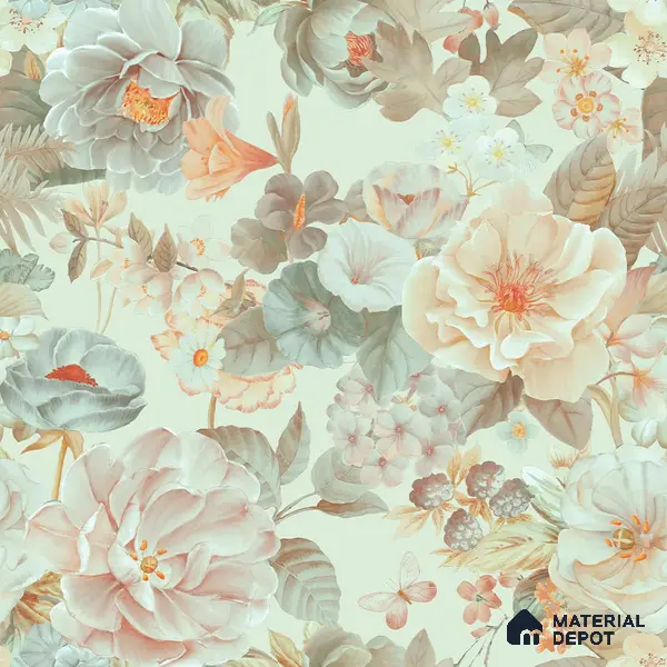 Prasoon, Colorful Floral Pattern , 10 Meter x 19.68 inches Green Canvas Wallpaper - 54 Sq. Ft. | Minimum 15% wastage during installation