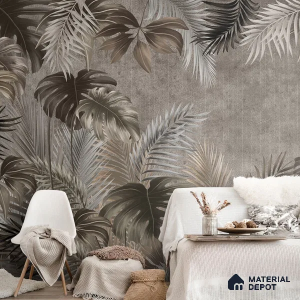 Premium Tropical Leaves Wallpaper, Customized Indrani Series Soft Feel Tropical Design (Customised Size Wallpaper )