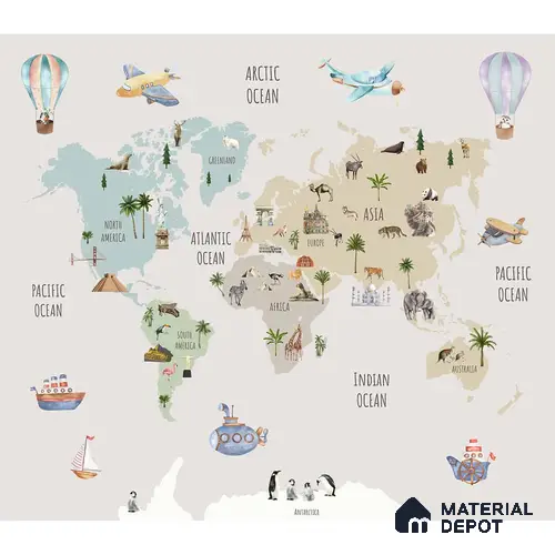 Pretty World Map Design for Kids Bedroom, Pastel, Customised Sparkla N Shine Series Canvas Map Design (Customised Size Wallpaper)