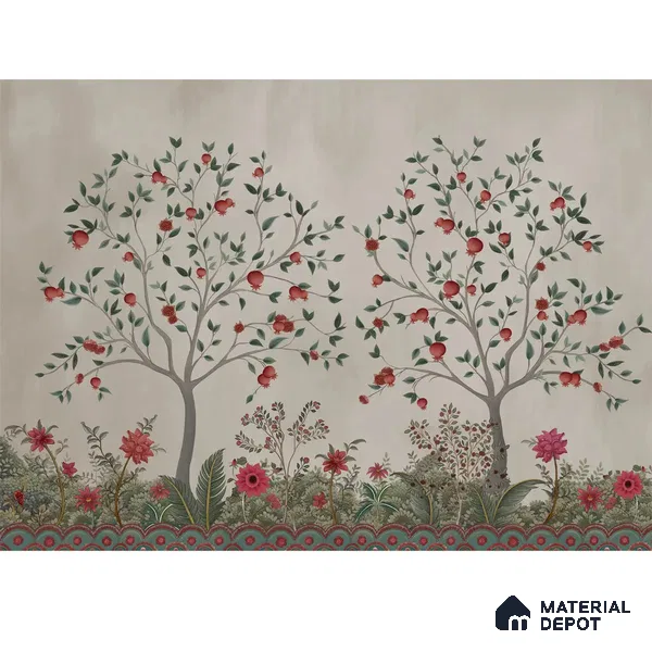 Rang Baag Indian Canvas Wallpaper for Homes | Pomegranate | Customised Size Wallpaper
