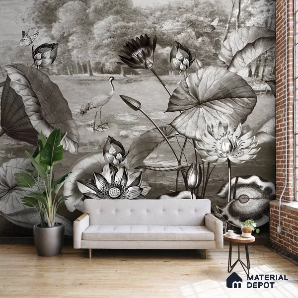 Retro Style Tropical Themed Wallpapers for Rooms Indrani Series Soft Feel Tropical Design (Customised Size Wallpaper )