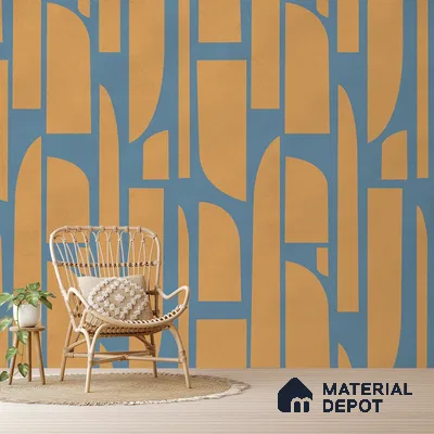 Rhythms Abstract Theme Modern Room , Blue & Yellow Handmade (Customised Wallpaper)