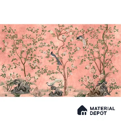 Rosa Chinoiserie, Canvas Pink Color (Customised Size Wallpaper)
