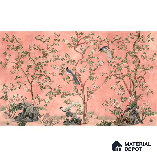 Rosa Chinoiserie, Canvas Pink Color (Customised Size Wallpaper)