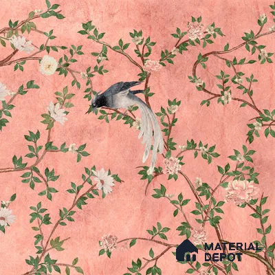 Rosa Chinoiserie, Canvas Pink Color (Customised Size Wallpaper)