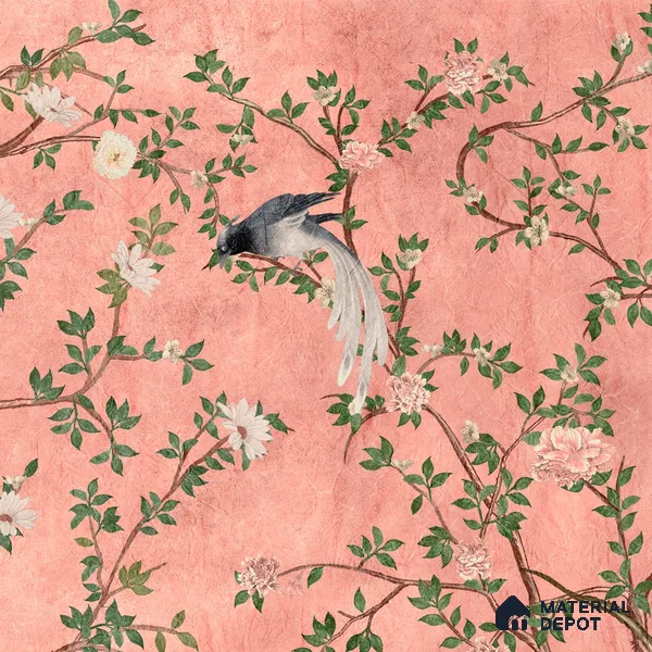 Rosa Chinoiserie, Canvas Pink Color (Customised Size Wallpaper)