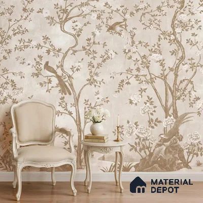 Rosa Chinoiserie Handmade Wallpaper in Clay Beige Color