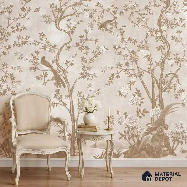 Rosa Chinoiserie Handmade Wallpaper in Clay Beige Color