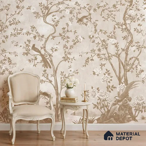 Rosa Chinoiserie Handmade Wallpaper in Clay Beige Color