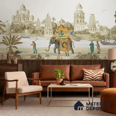 Safar Vintage Indian Scenic Handmade Wallpaper (Customised Wallpaper)