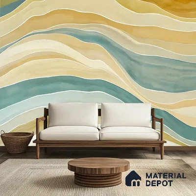 Serene Ocean Watercolor Style for Rooms Yellow Handmade (Customised Wallpaper)