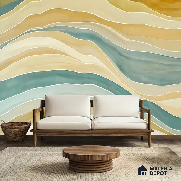 Serene Ocean Watercolor Style for Rooms Yellow Handmade (Customised Wallpaper)