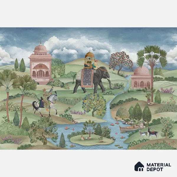 Shaan, Indian Scenic Design Customised Sandstone Wallpaper for Rooms