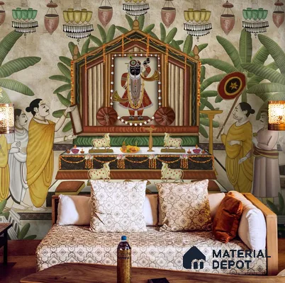 Shrinathji Pichwai Design Wallpaper Sukoon Series Canvas Patterned Design (Customised Size Wallpaper)