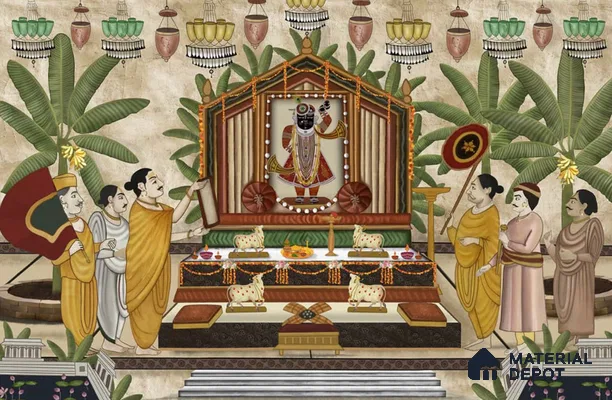 Shrinathji Pichwai Design Wallpaper Sukoon Series Canvas Patterned Design (Customised Size Wallpaper)