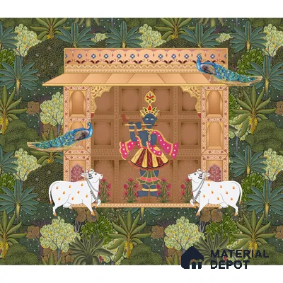 Shrinathji's Garden: Pichwai Inspired Wallpaper for Rooms Sukoon Series Canvas Patterned Design (Customised Size Wallpaper)