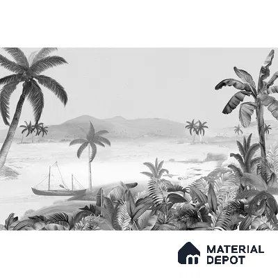 Silent Night, Tropical Beach Wallpaper, Black and White Sukoon Series Handmade Tropical Design (Customised Size Wallpaper)