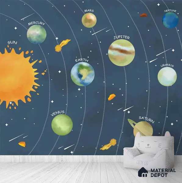 Solar System Space Wallpaper for Children Room Decor Sparkla N Shine Series Handmade Space Design (Customised Size Wallpaper)