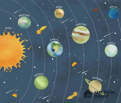 Solar System Space Wallpaper for Children Room Decor Sparkla N Shine Series Handmade Space Design (Customised Size Wallpaper)