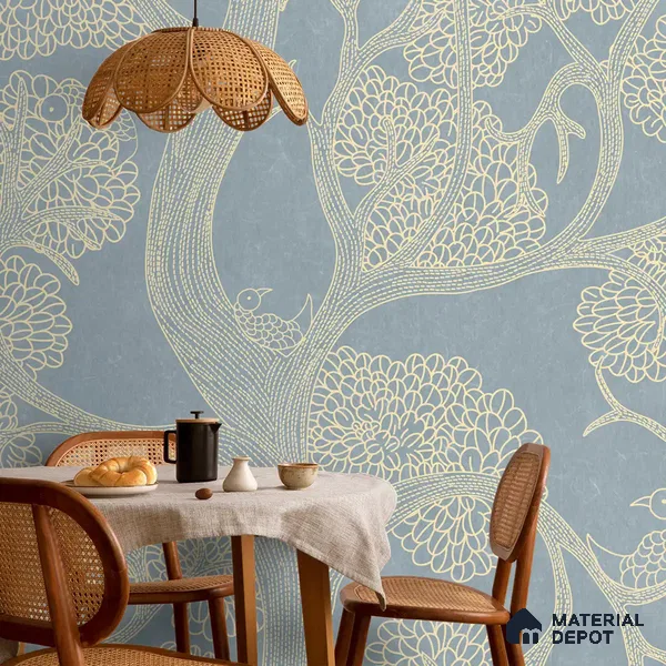 Suhani Indian Madhubani Art light Blue Handmade (Customised Wallpaper)