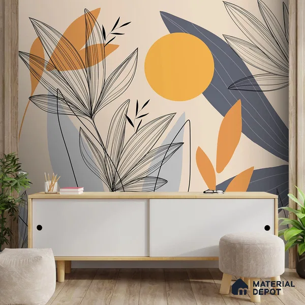 Sunrise Abstract Floral Line Art for Wall Canvas (Customised Wallpaper)
