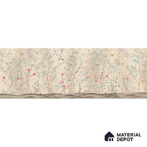 Sunset Serenade, Beige & Teal Chinoiserie Sandstone Wallpaper Design