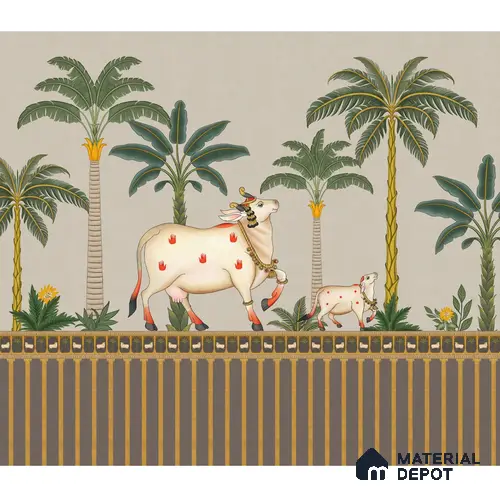 Surabhi Pichwai Wallpaper, Customised for Walls(Sandstone Paper)