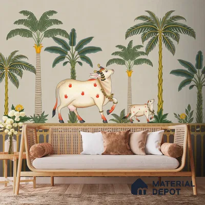 Surabhi Pichwai Wallpaper, Customised for Walls(Sandstone Paper)