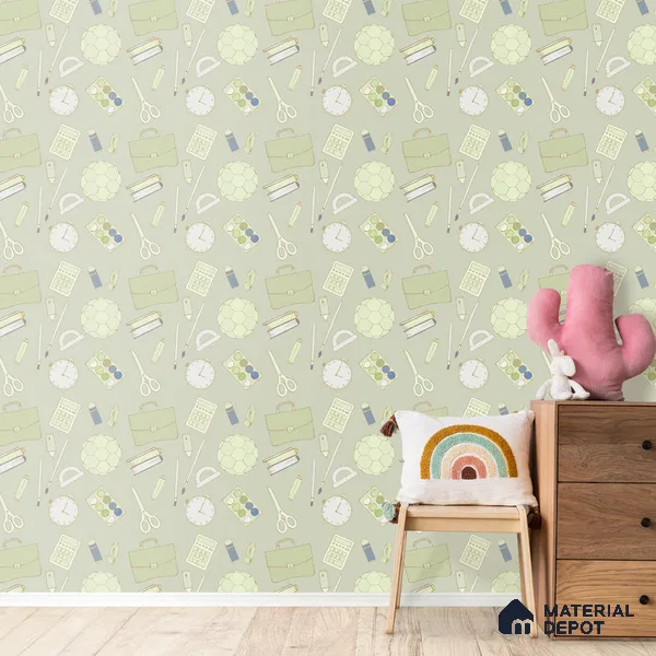 Tools for Adventure, Kids Wallpapers for Rooms, Green 10 Meter x 19.68 Inches Canvas Paper Type Wallpaper -54 Sq. Ft. | Minimum 15% wastage during installation