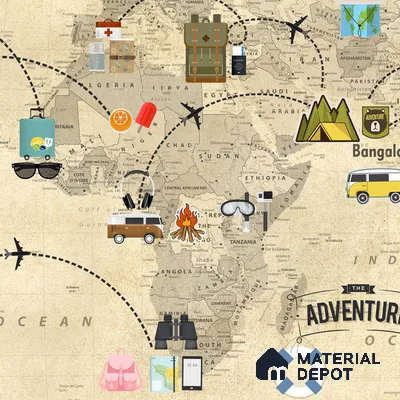 Travel Theme World Map for Kids Rooms Sparkla N Shine Series Canvas Map Design (Customised Size Wallpaper)