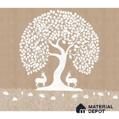 Beige Pichwai Tree of Life Handmade Wallpaper for Pooja and Living Rooms
