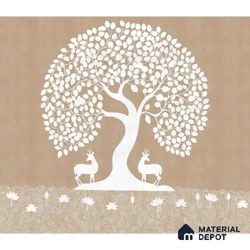 Beige Pichwai Tree of Life Handmade Wallpaper for Pooja and Living Rooms