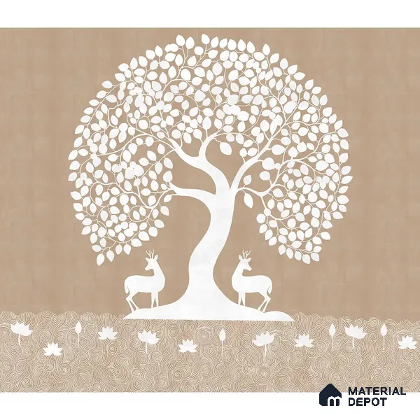 Beige Pichwai Tree of Life Handmade Wallpaper for Pooja and Living Rooms