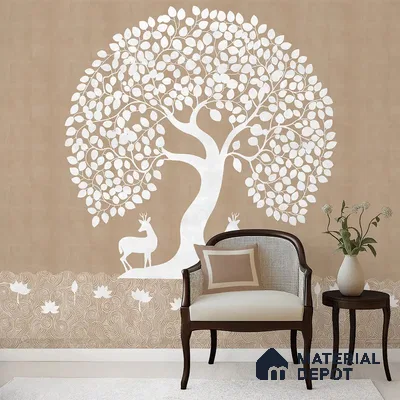 Beige Pichwai Tree of Life Handmade Wallpaper for Pooja and Living Rooms
