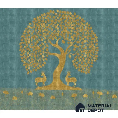 Blue Pichwai Tree of Life Canvas Wallpaper for Pooja and Living Rooms