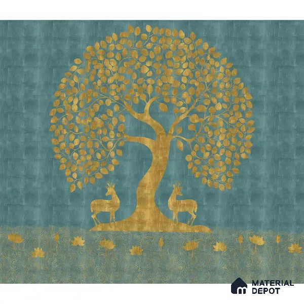 Blue Pichwai Tree of Life Canvas Wallpaper for Pooja and Living Rooms