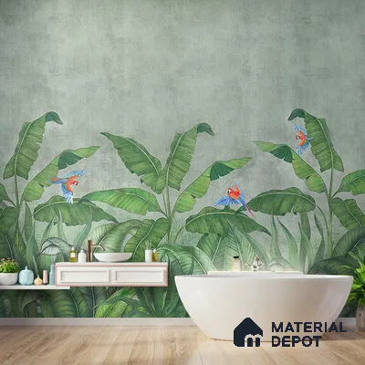 Tropical Green Forest, Digitally Painted Wallpaper Indrani Series Handmade Tropical Design (Customised Size Wallpaper )