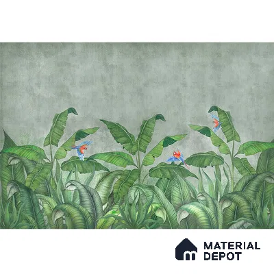 Tropical Green Forest, Digitally Painted Wallpaper Indrani Series Handmade Tropical Design (Customised Size Wallpaper )