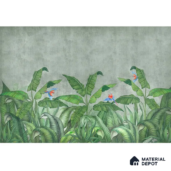 Tropical Green Forest, Digitally Painted Wallpaper Indrani Series Handmade Tropical Design (Customised Size Wallpaper )