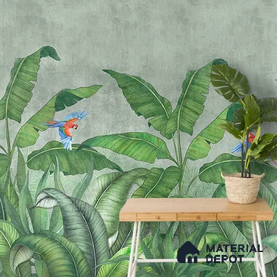 Tropical Green Forest, Digitally Painted Wallpaper Indrani Series Handmade Tropical Design (Customised Size Wallpaper )