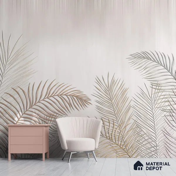 702022 - Tropical Leaves in Subtle Background Wallpaper Design Indrani Series Canvas Tropical Design (Customised Size Wallpaper )