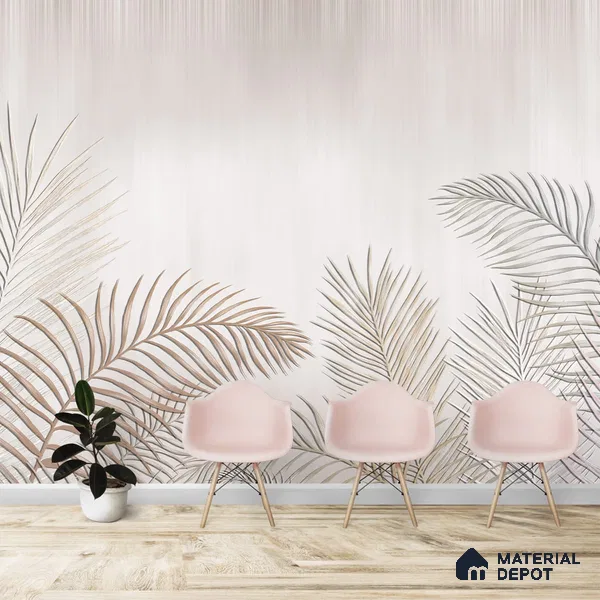 702022 - Tropical Leaves in Subtle Background Wallpaper Design Indrani Series Canvas Tropical Design (Customised Size Wallpaper )
