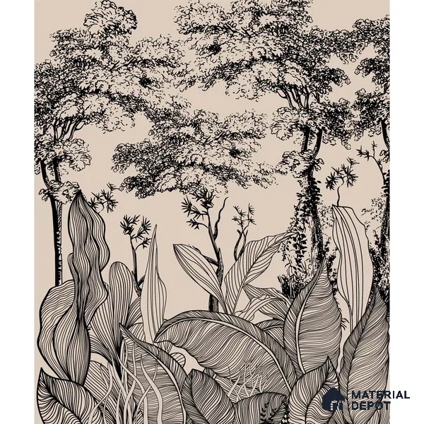 Tropical Lineage Jungle Line Art Wallpaper for Rooms Indrani Series Soft Feel Tropical Design (Customised Size Wallpaper )